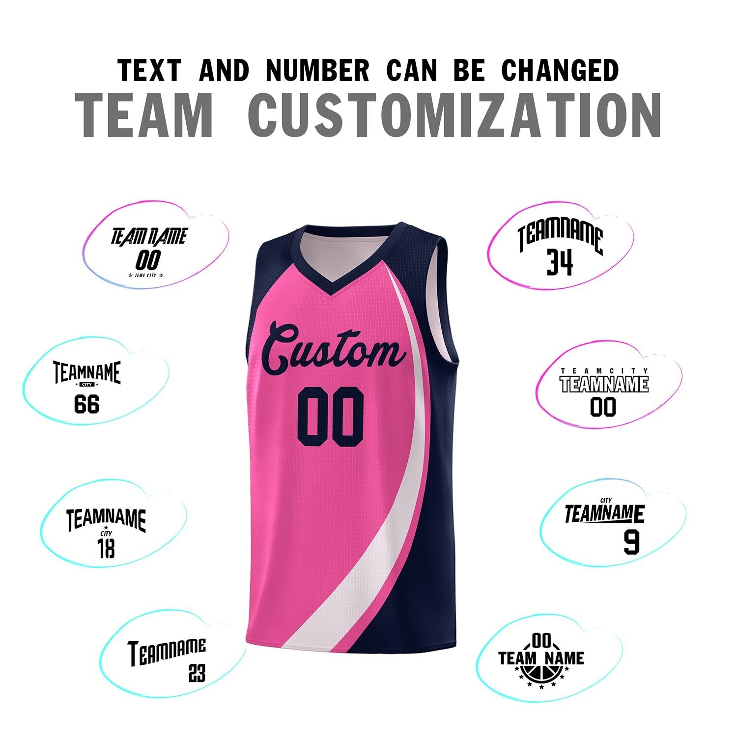 Custom Pink White-Navy Color Block Sports Uniform Basketball Jersey