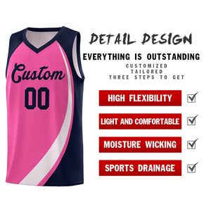 Custom Pink White-Navy Color Block Sports Uniform Basketball Jersey