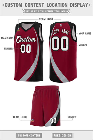 Custom Crimson Gray-Black Color Block Sports Uniform Basketball Jersey