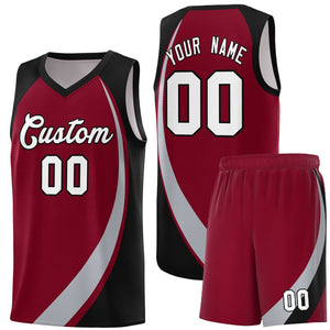 Custom Crimson Gray-Black Color Block Sports Uniform Basketball Jersey