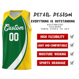 Custom Kelly Green White-Gold Color Block Sports Uniform Basketball Jersey