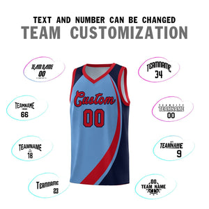 Custom Light Blue Red-Navy Color Block Sports Uniform Basketball Jersey