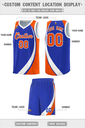 Custom Royal White-Orange Color Block Sports Uniform Basketball Jersey