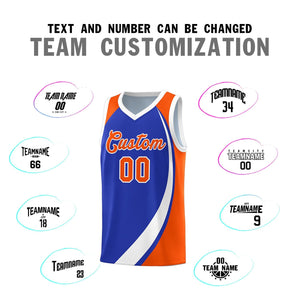 Custom Royal White-Orange Color Block Sports Uniform Basketball Jersey