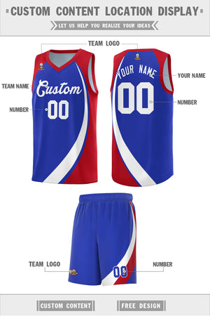 Custom Royal White-Red Color Block Sports Uniform Basketball Jersey