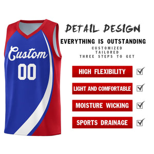 Custom Royal White-Red Color Block Sports Uniform Basketball Jersey