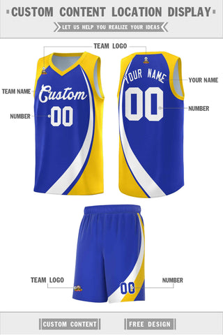 Custom Royal White-Gold Color Block Sports Uniform Basketball Jersey