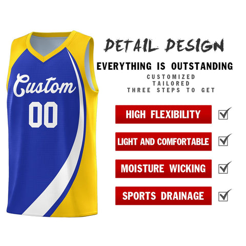 Custom Royal White-Gold Color Block Sports Uniform Basketball Jersey
