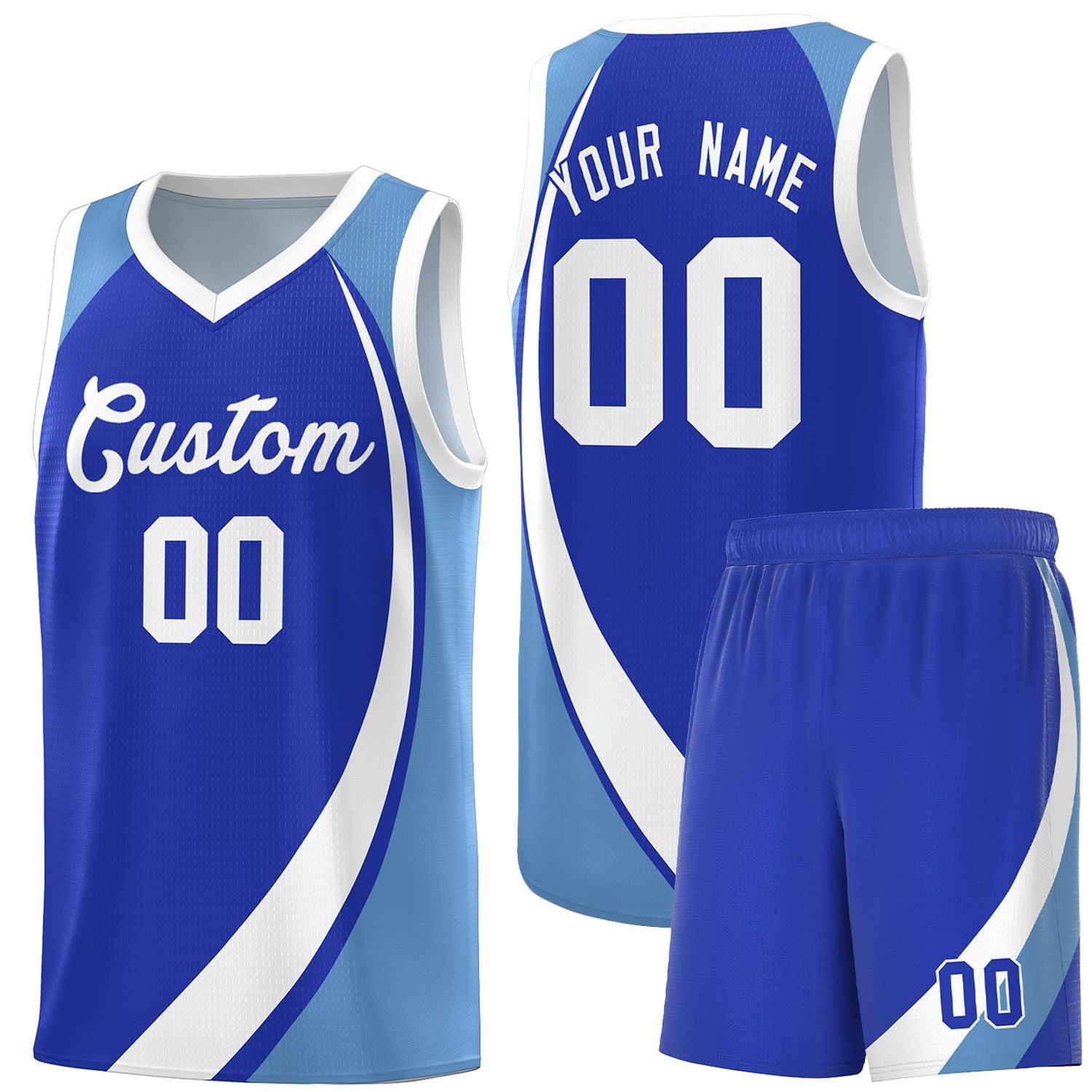 Custom Royal White-Light Blue Color Block Sports Uniform Basketball Jersey