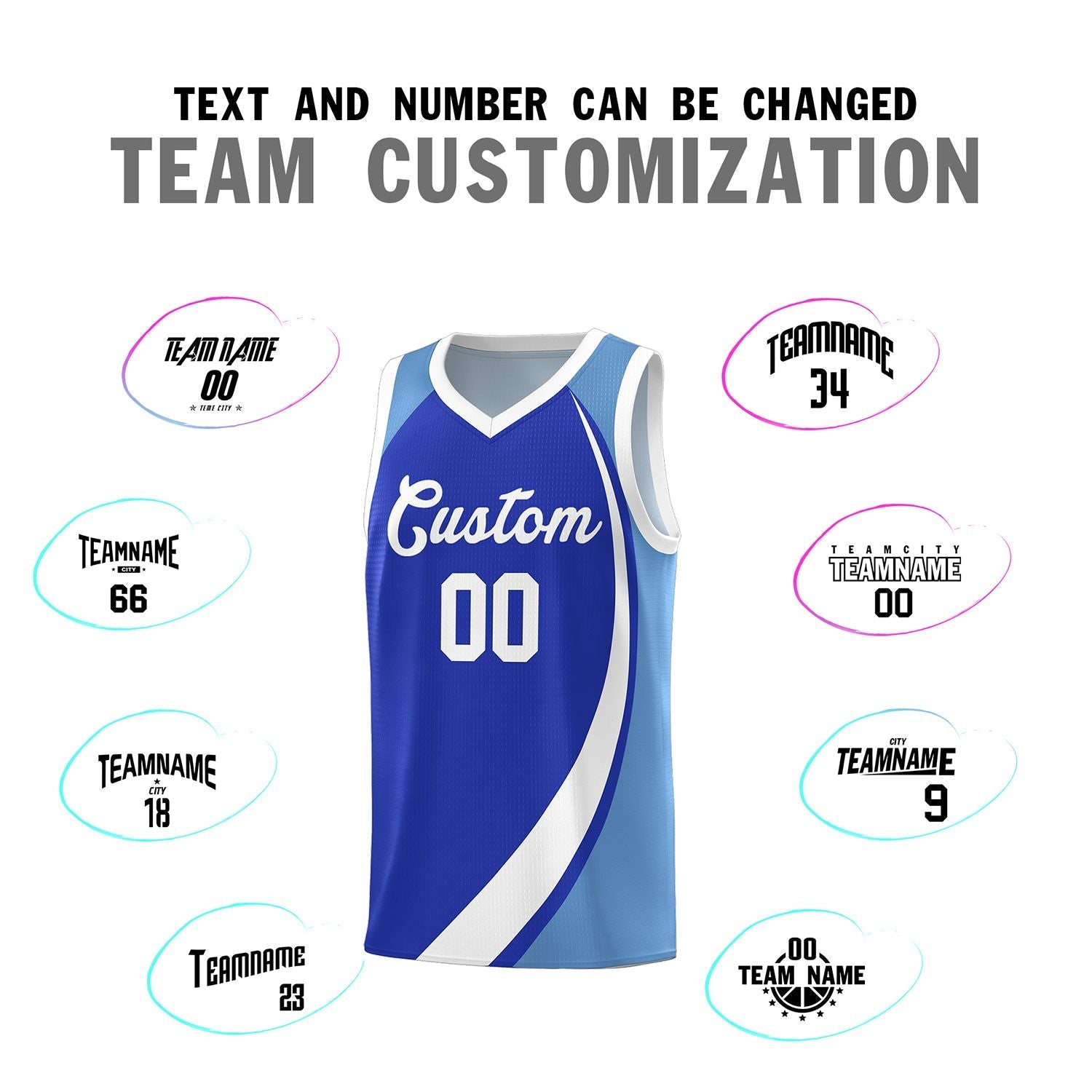 Custom Royal White-Light Blue Color Block Sports Uniform Basketball Jersey