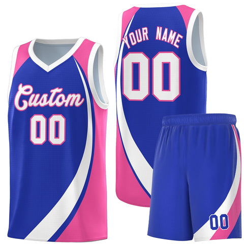 Custom Royal White-Pink Color Block Sports Uniform Basketball Jersey