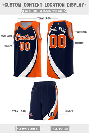 Custom Navy White-Orange Color Block Sports Uniform Basketball Jersey