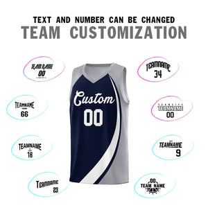 Custom Navy White-Gray Color Block Sports Uniform Basketball Jersey