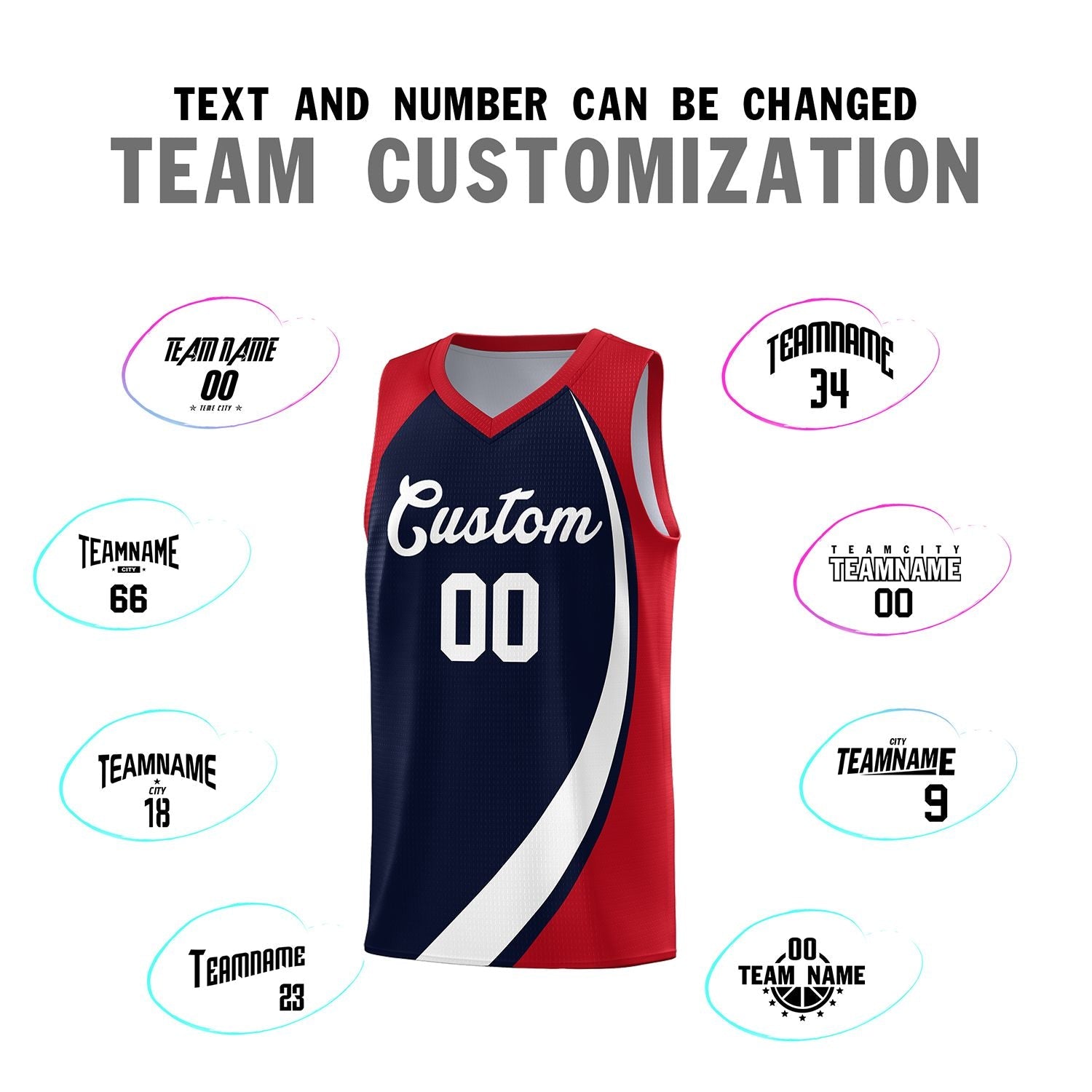 Custom Navy White-Red Color Block Sports Uniform Basketball Jersey