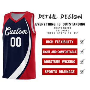 Custom Navy White-Red Color Block Sports Uniform Basketball Jersey