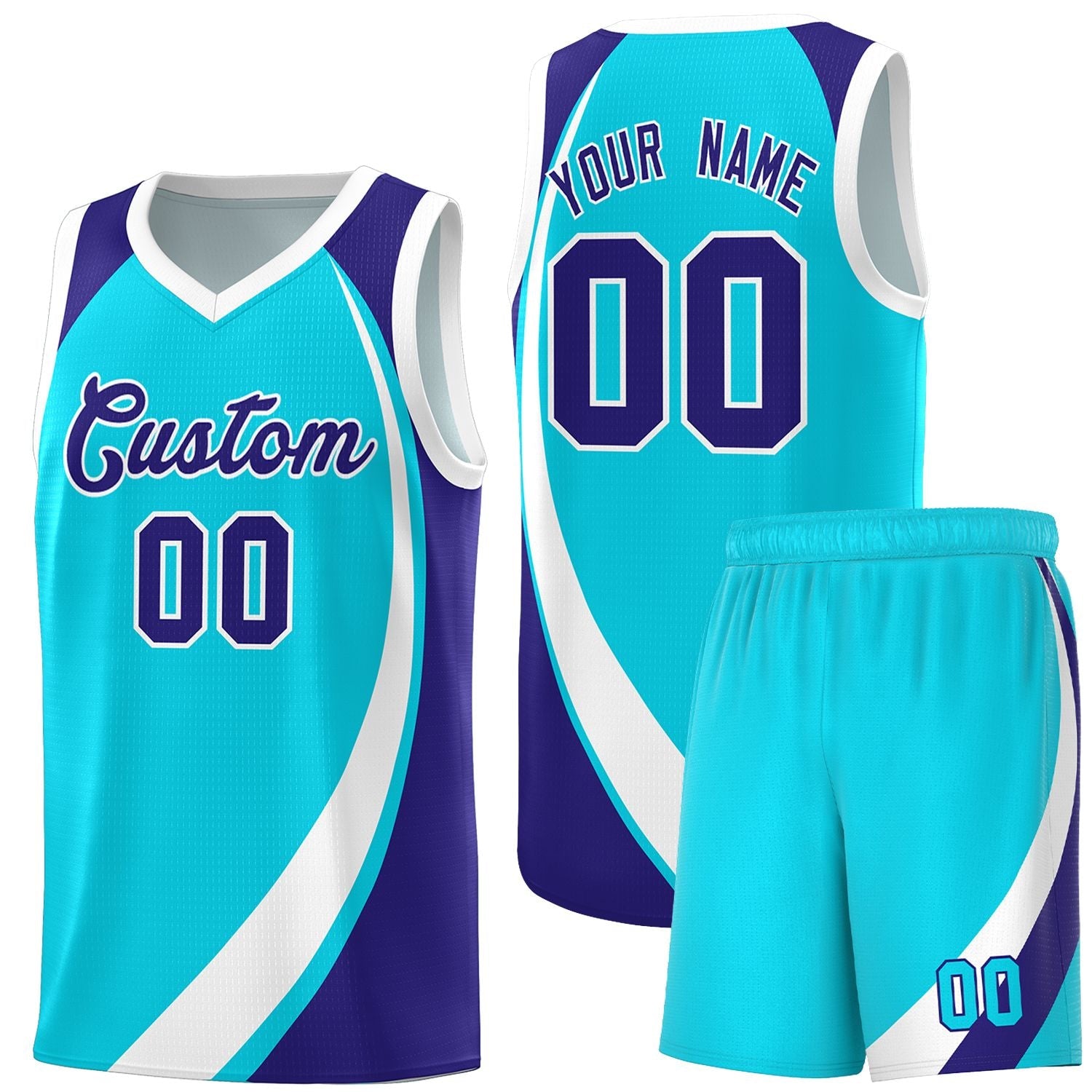 Custom Sky Blue White-Violet Color Block Sports Uniform Basketball Jersey