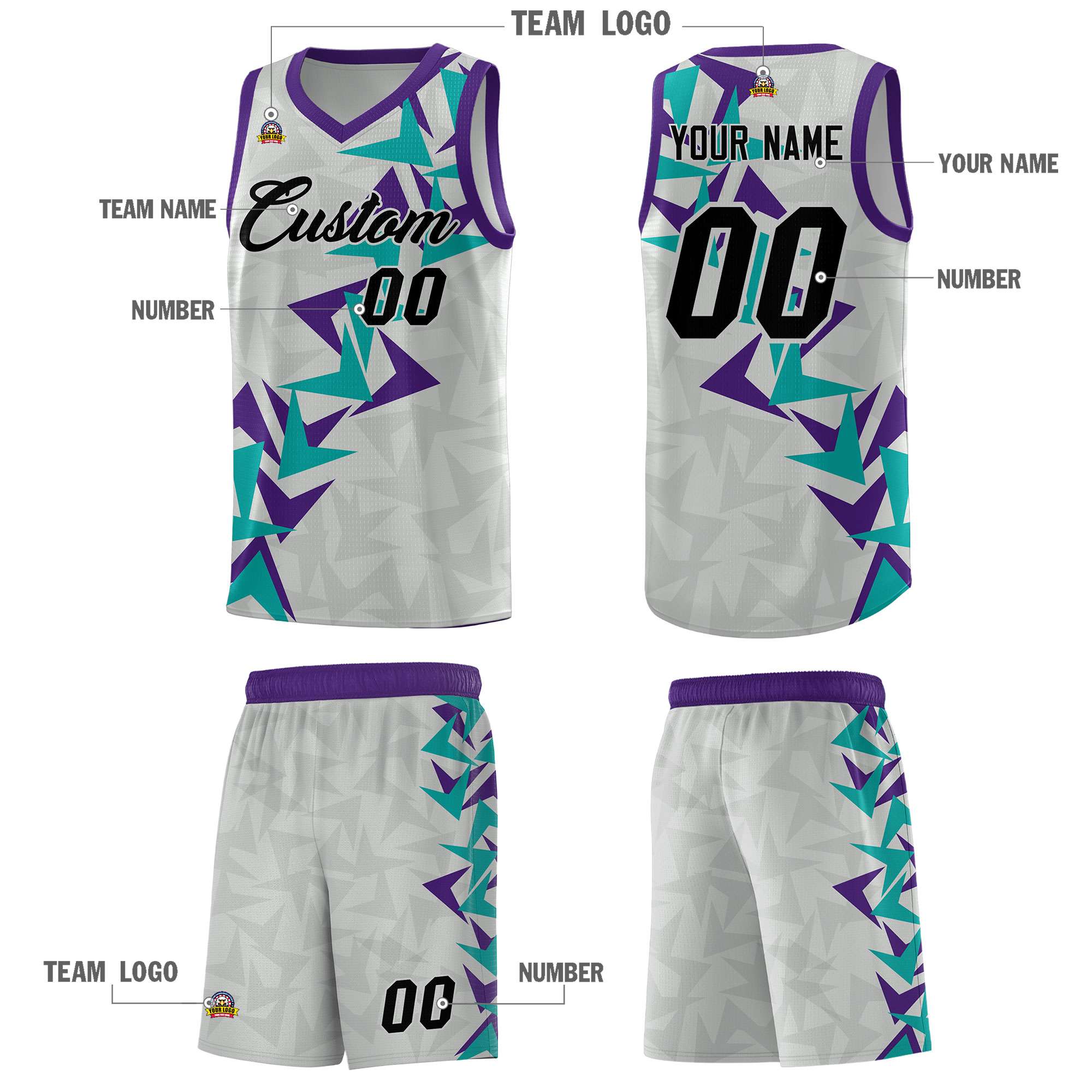 Custom Gray Boomerang Pattern Sets Basketball Jersey