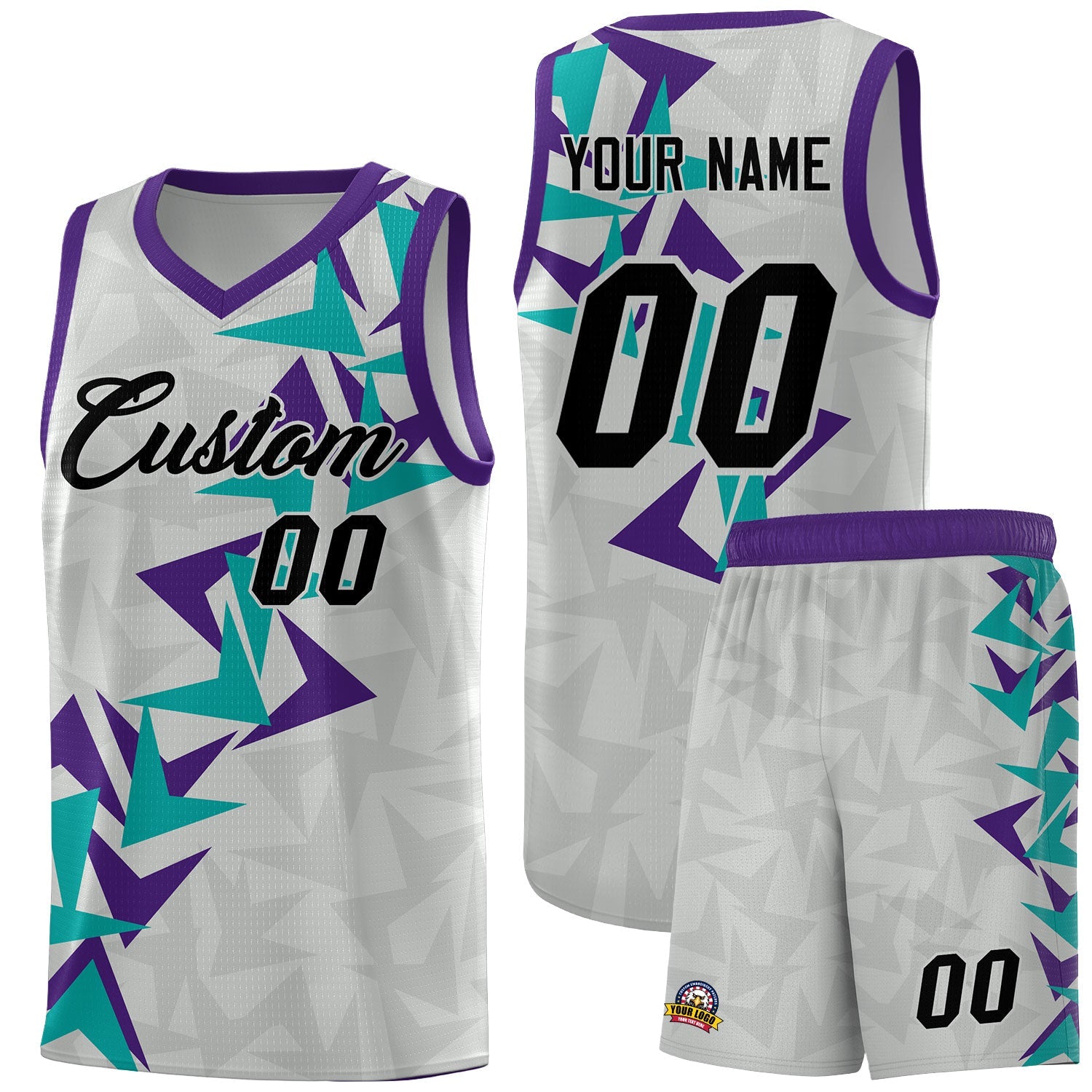 Custom Gray Boomerang Pattern Sets Basketball Jersey