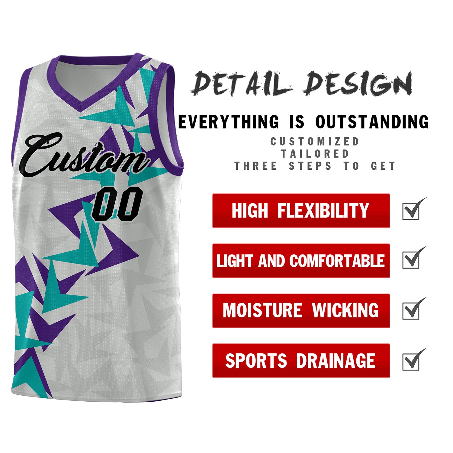 Custom Gray Boomerang Pattern Sets Basketball Jersey