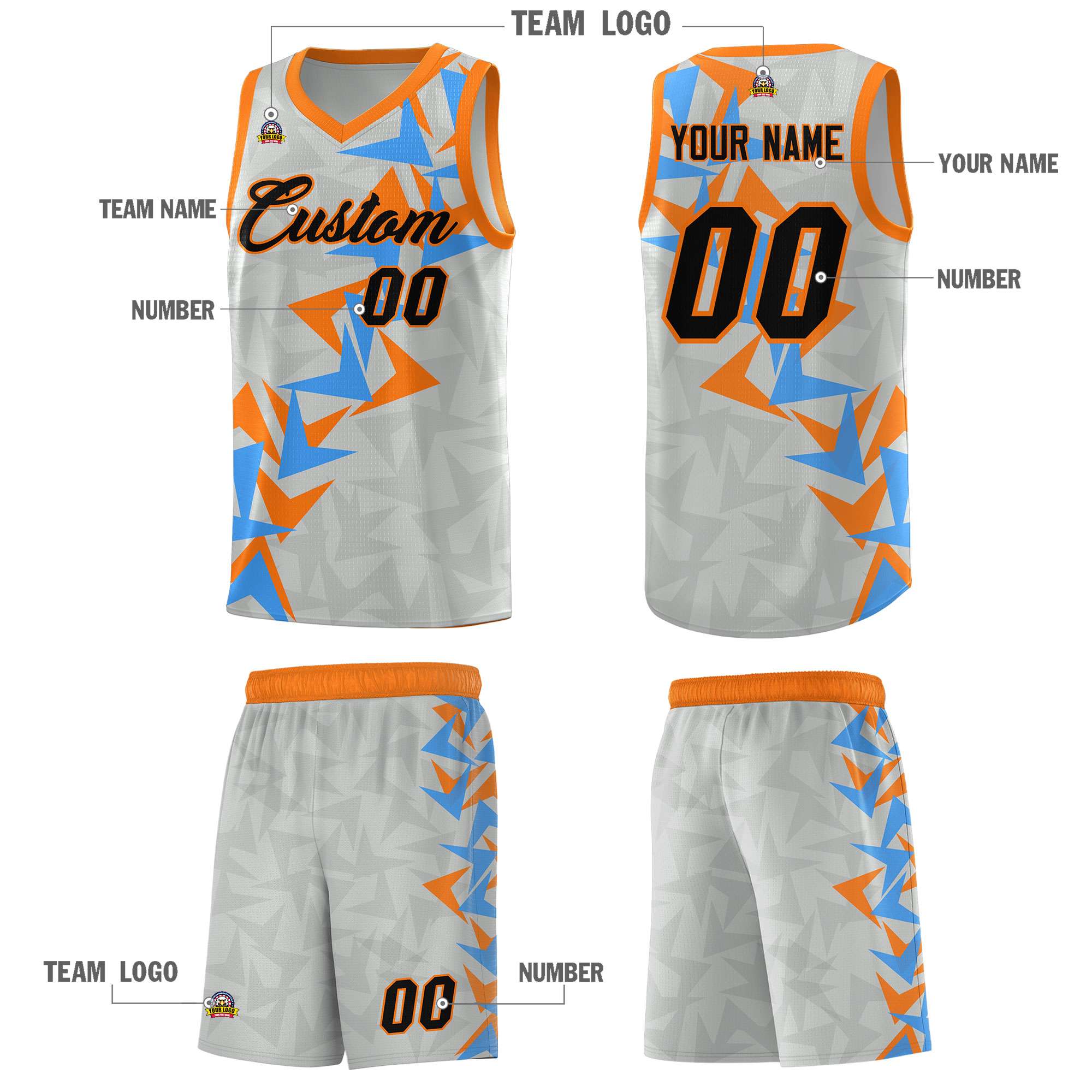 Custom Gray Boomerang Pattern Sets Basketball Jersey