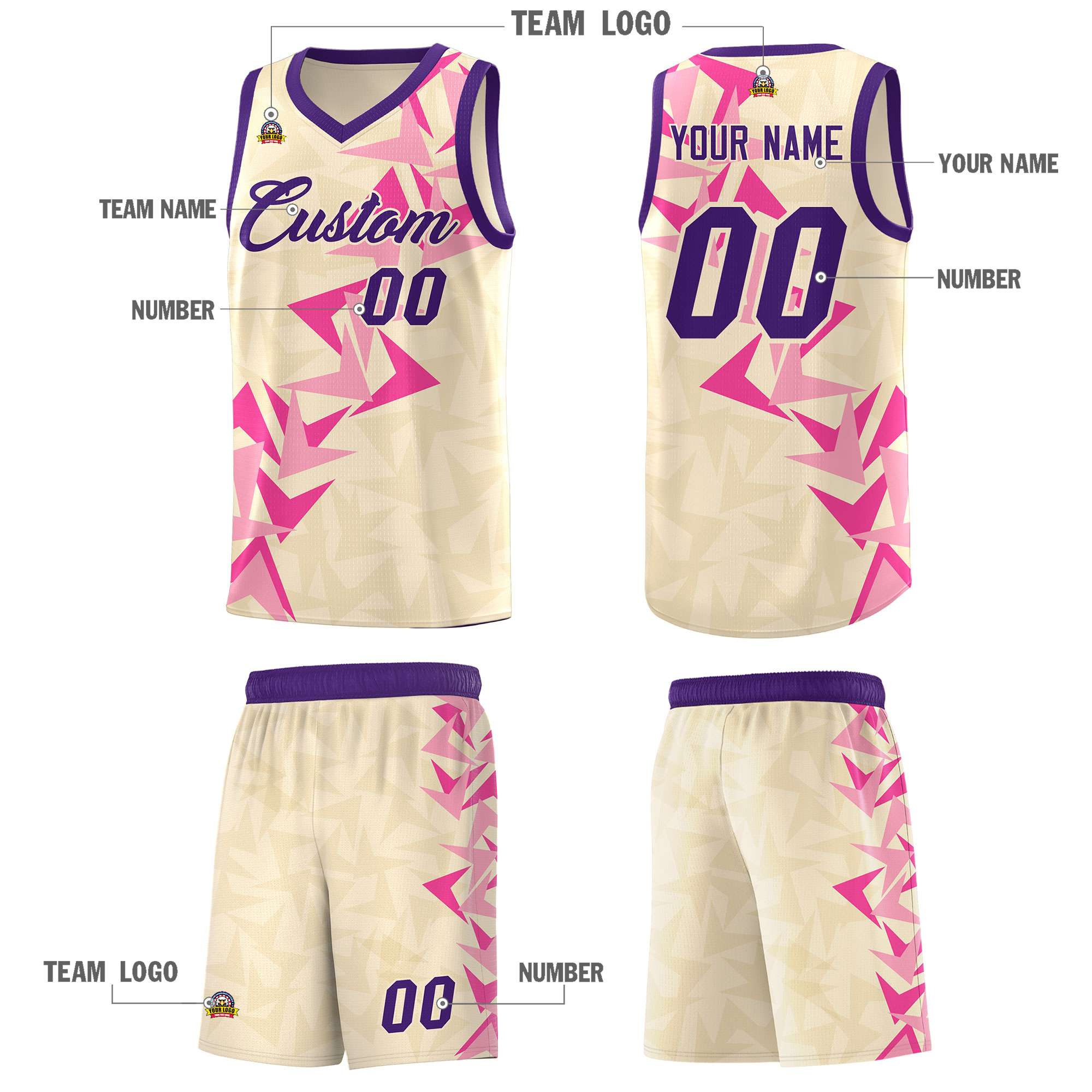 Custom Cream Boomerang Pattern Sets Basketball Jersey