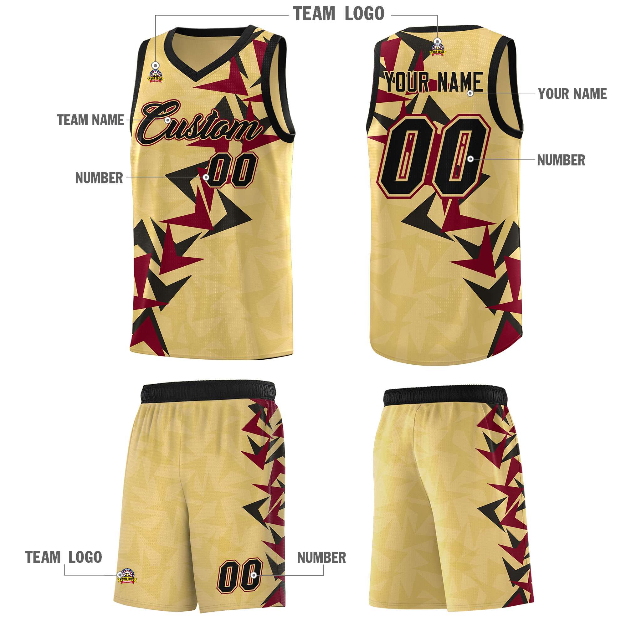 Custom Khaki Boomerang Pattern Sets Basketball Jersey