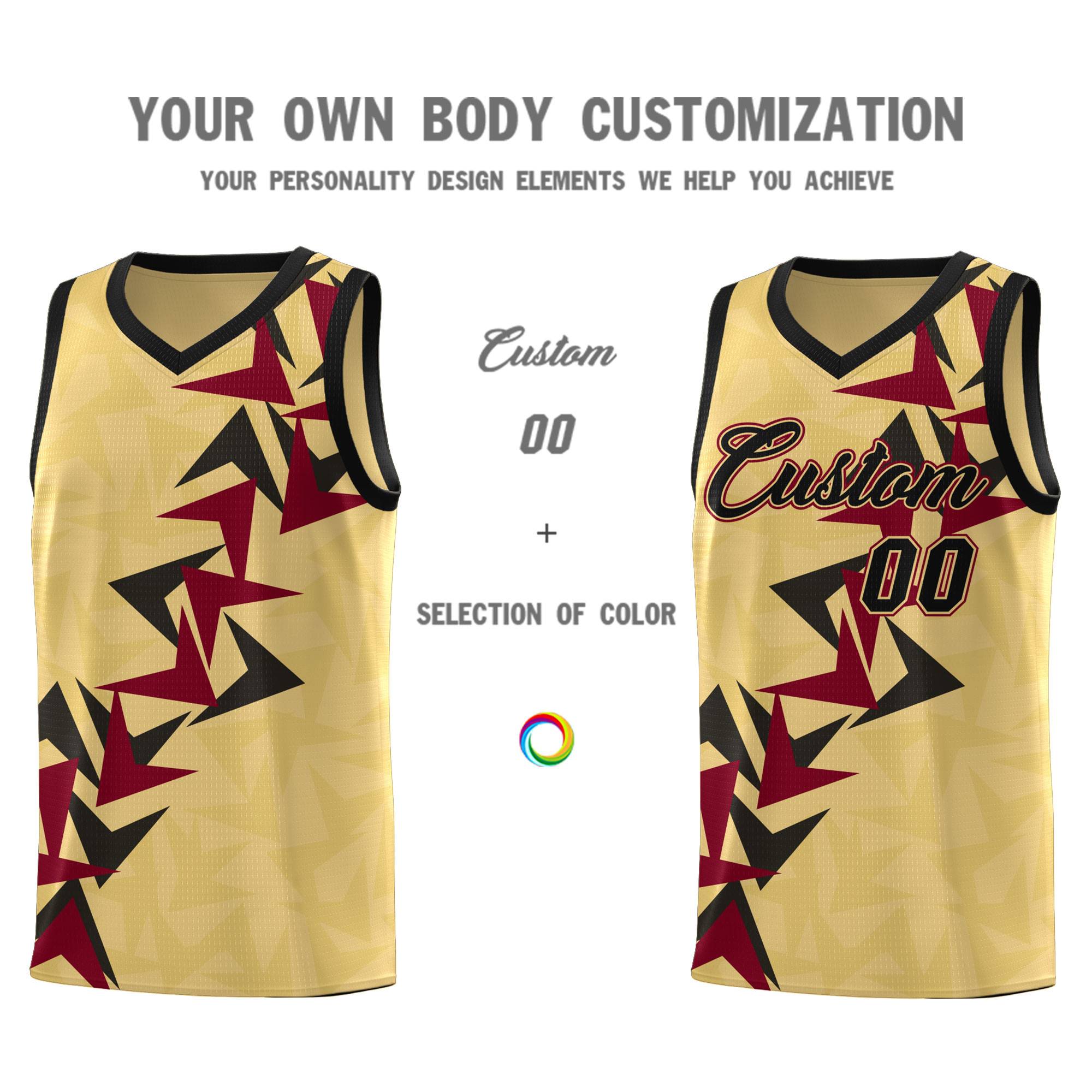 Custom Khaki Boomerang Pattern Sets Basketball Jersey