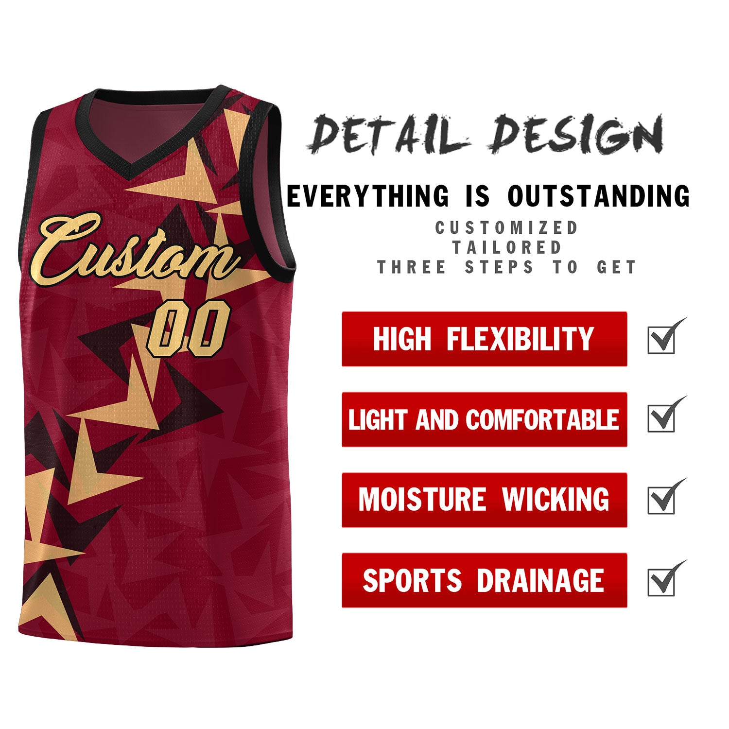 Custom Crimson Boomerang Pattern Sets Basketball Jersey