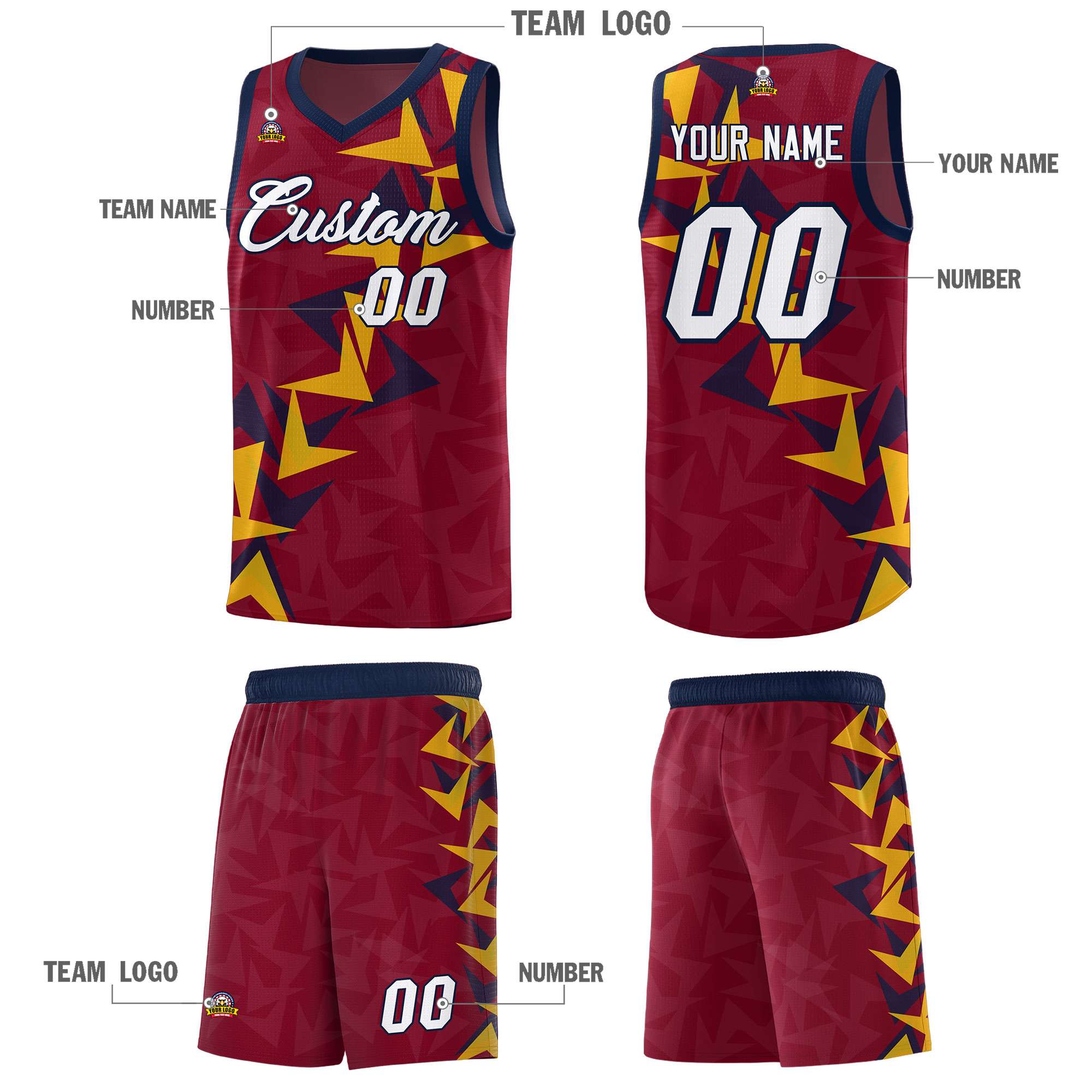 Custom Crimson Boomerang Pattern Sets Basketball Jersey