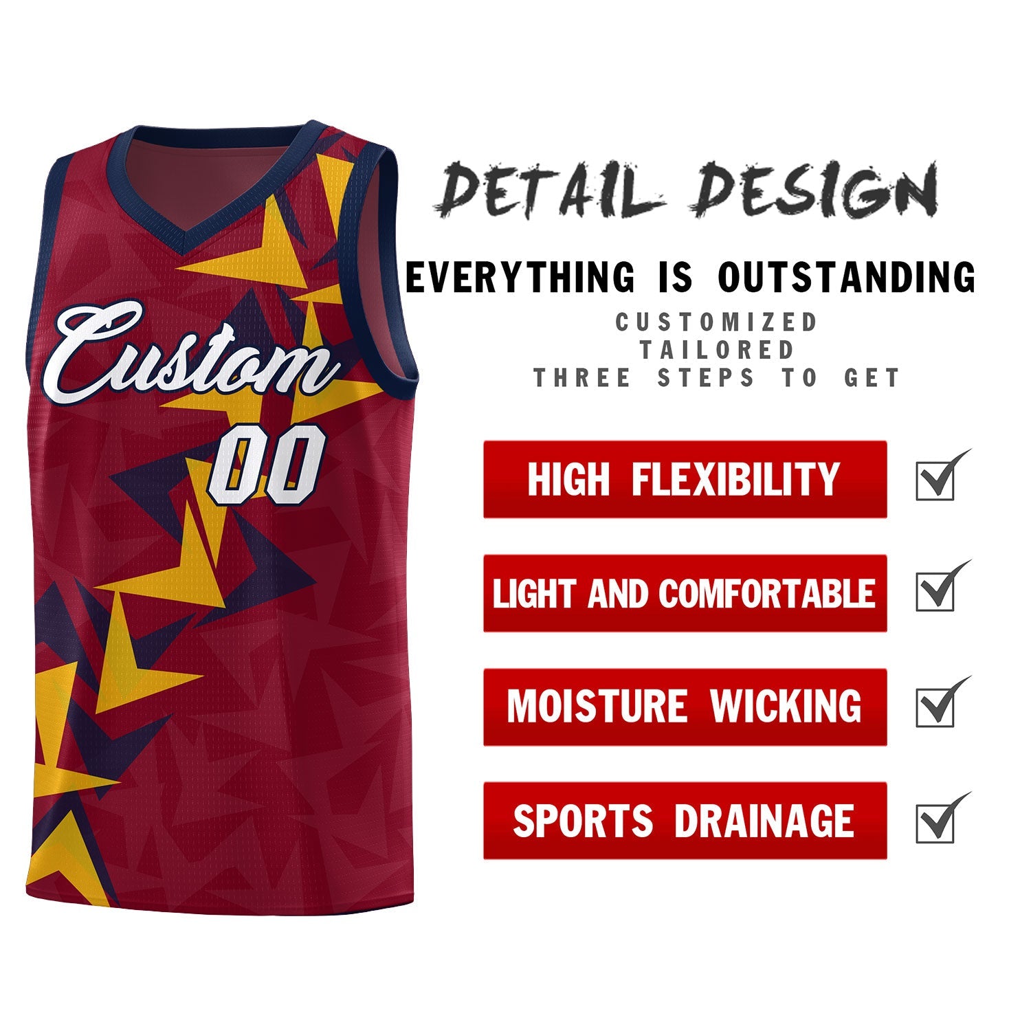 Custom Crimson Boomerang Pattern Sets Basketball Jersey