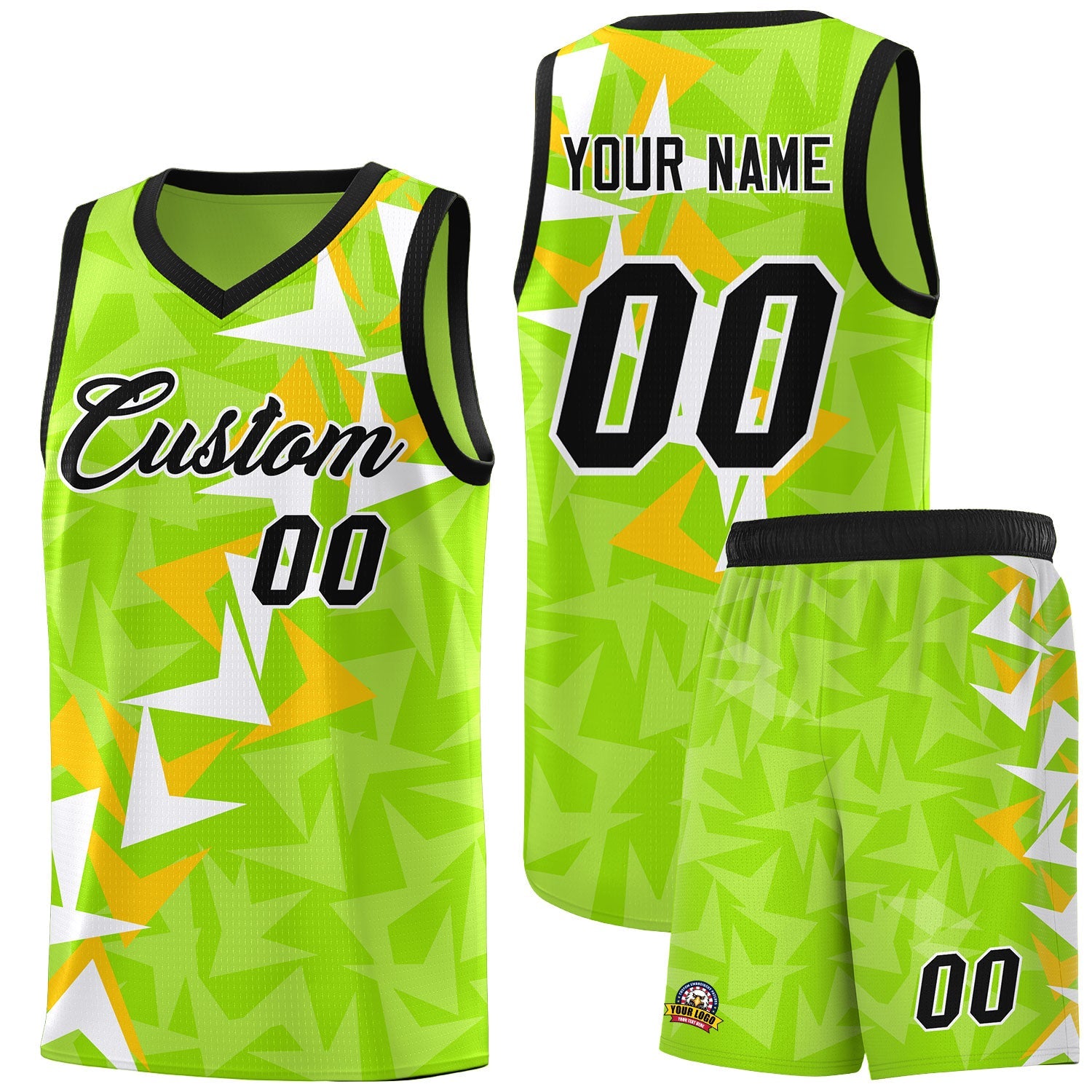 Custom Neon Green Boomerang Pattern Sets Basketball Jersey