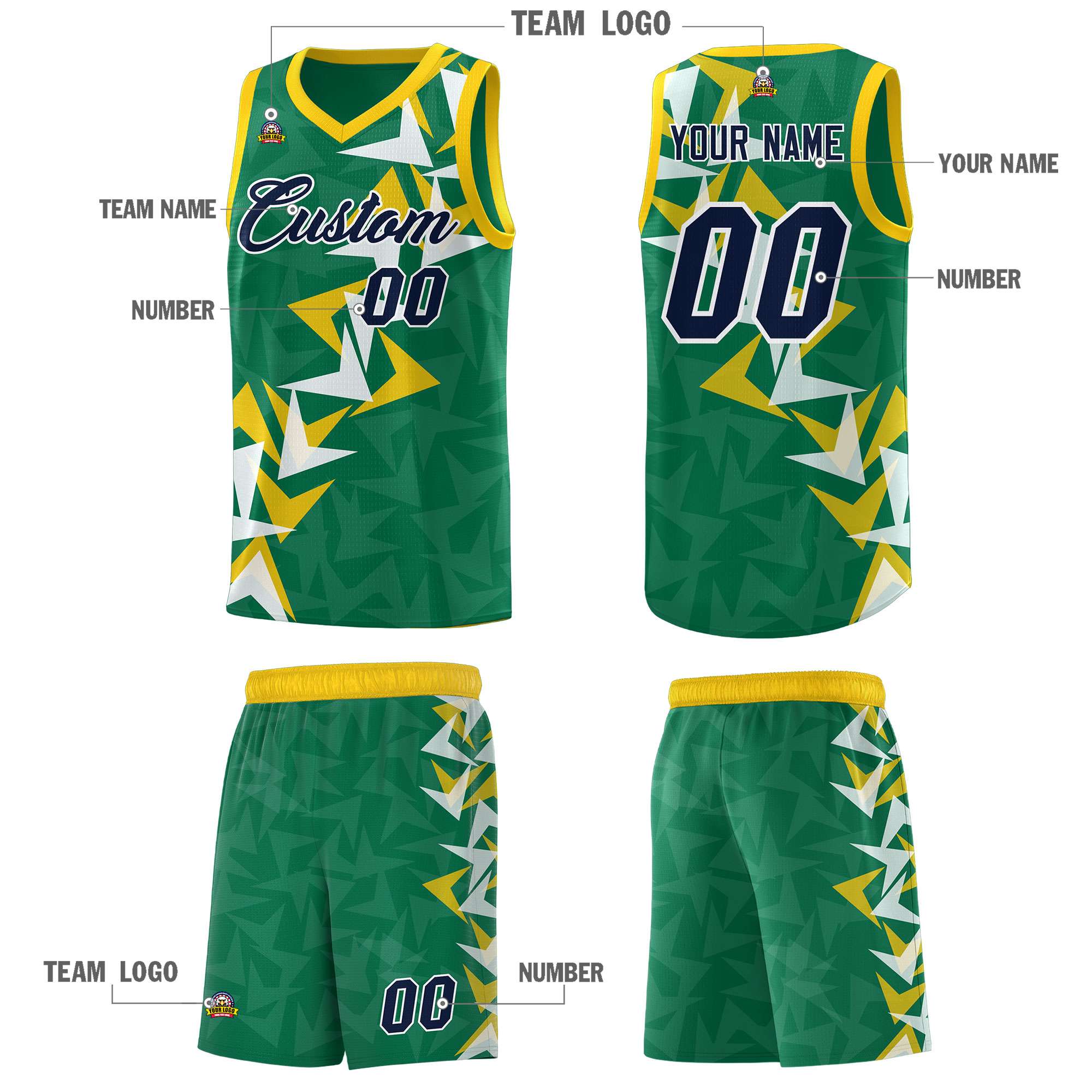 Custom Kelly Green Boomerang Pattern Sets Basketball Jersey