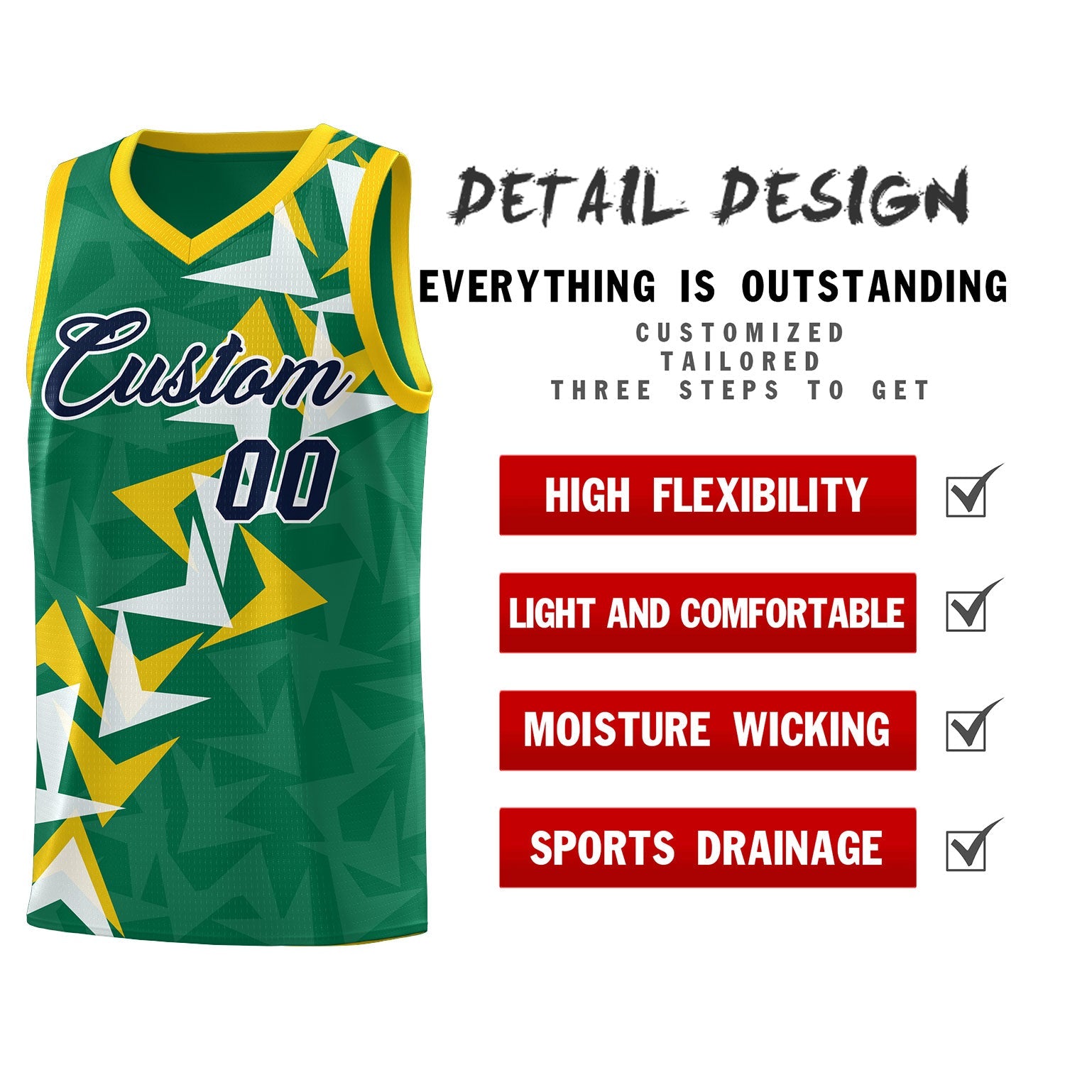 Custom Kelly Green Boomerang Pattern Sets Basketball Jersey