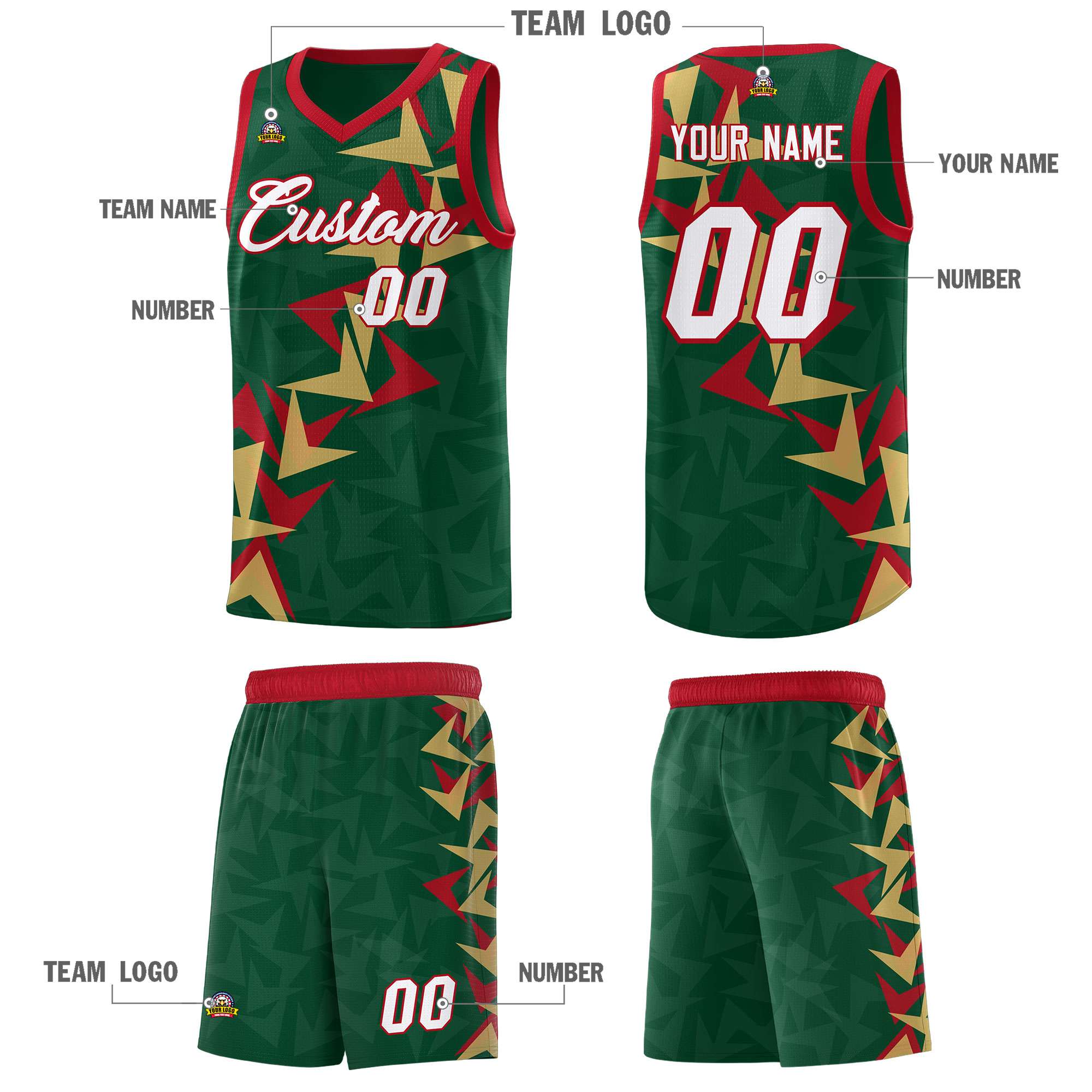 Custom Hunter Green Boomerang Pattern Sets Basketball Jersey