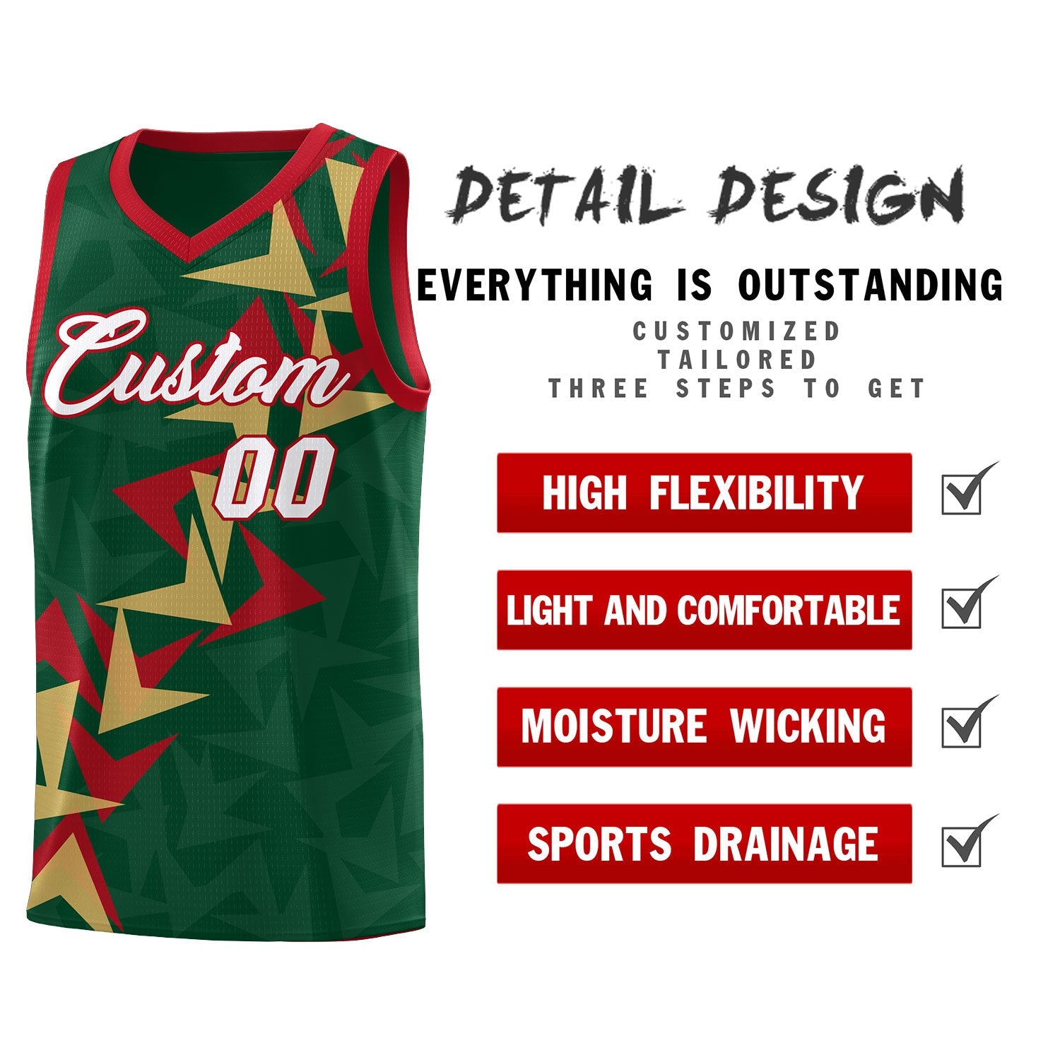 Custom Hunter Green Boomerang Pattern Sets Basketball Jersey