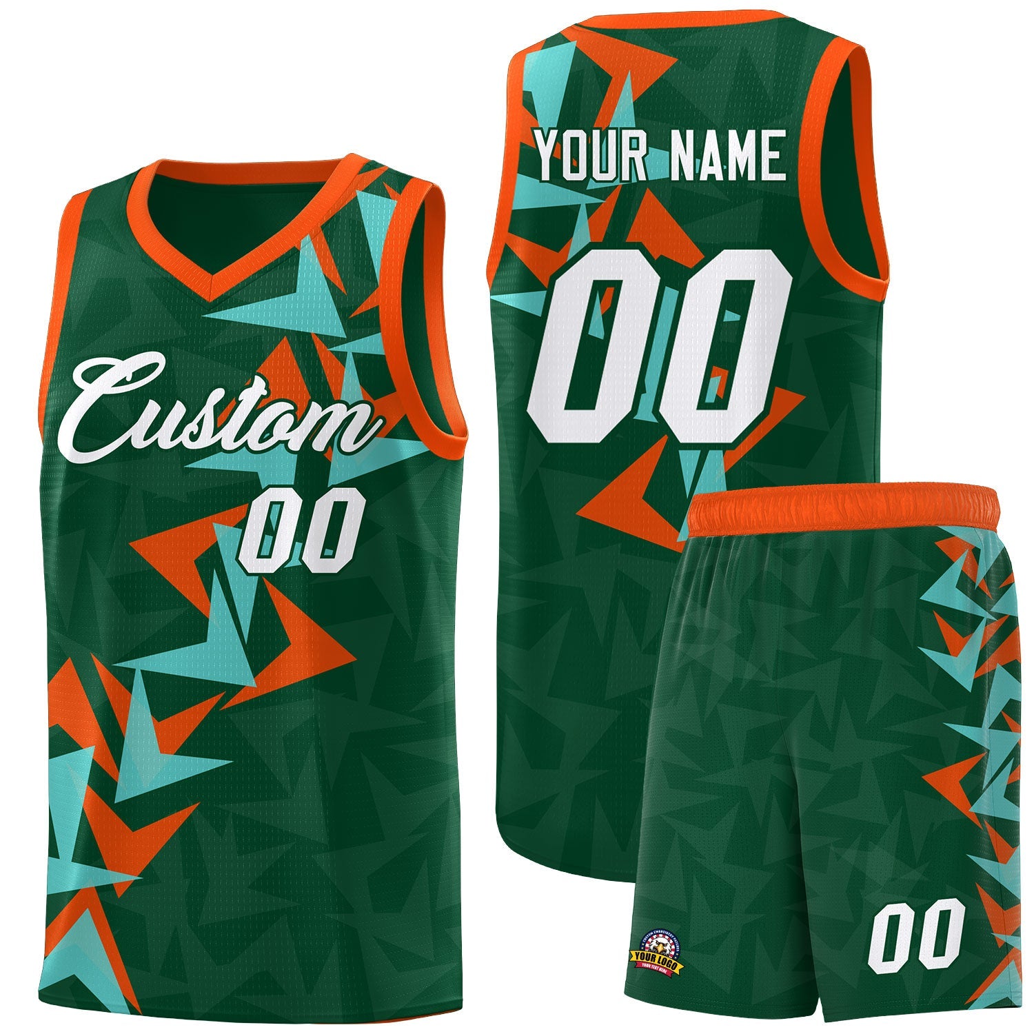 Custom Hunter Green Boomerang Pattern Sets Basketball Jersey