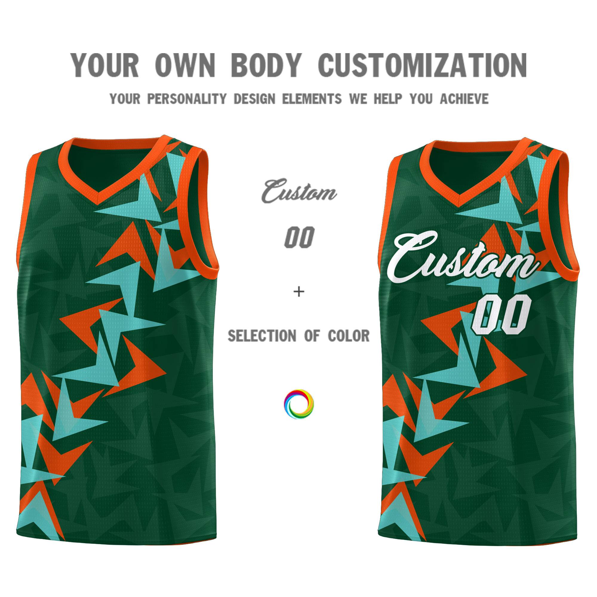 Custom Hunter Green Boomerang Pattern Sets Basketball Jersey