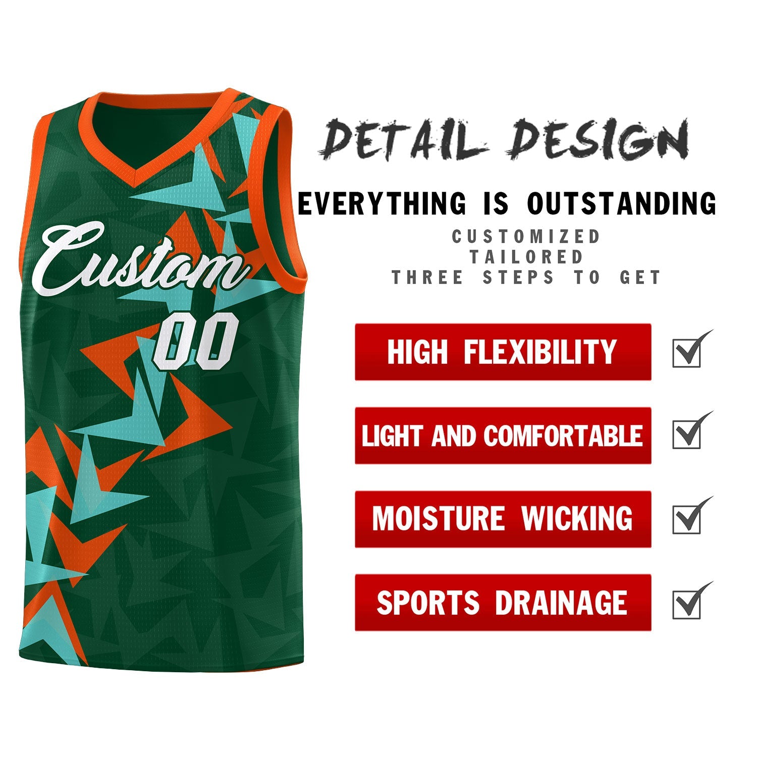 Custom Hunter Green Boomerang Pattern Sets Basketball Jersey