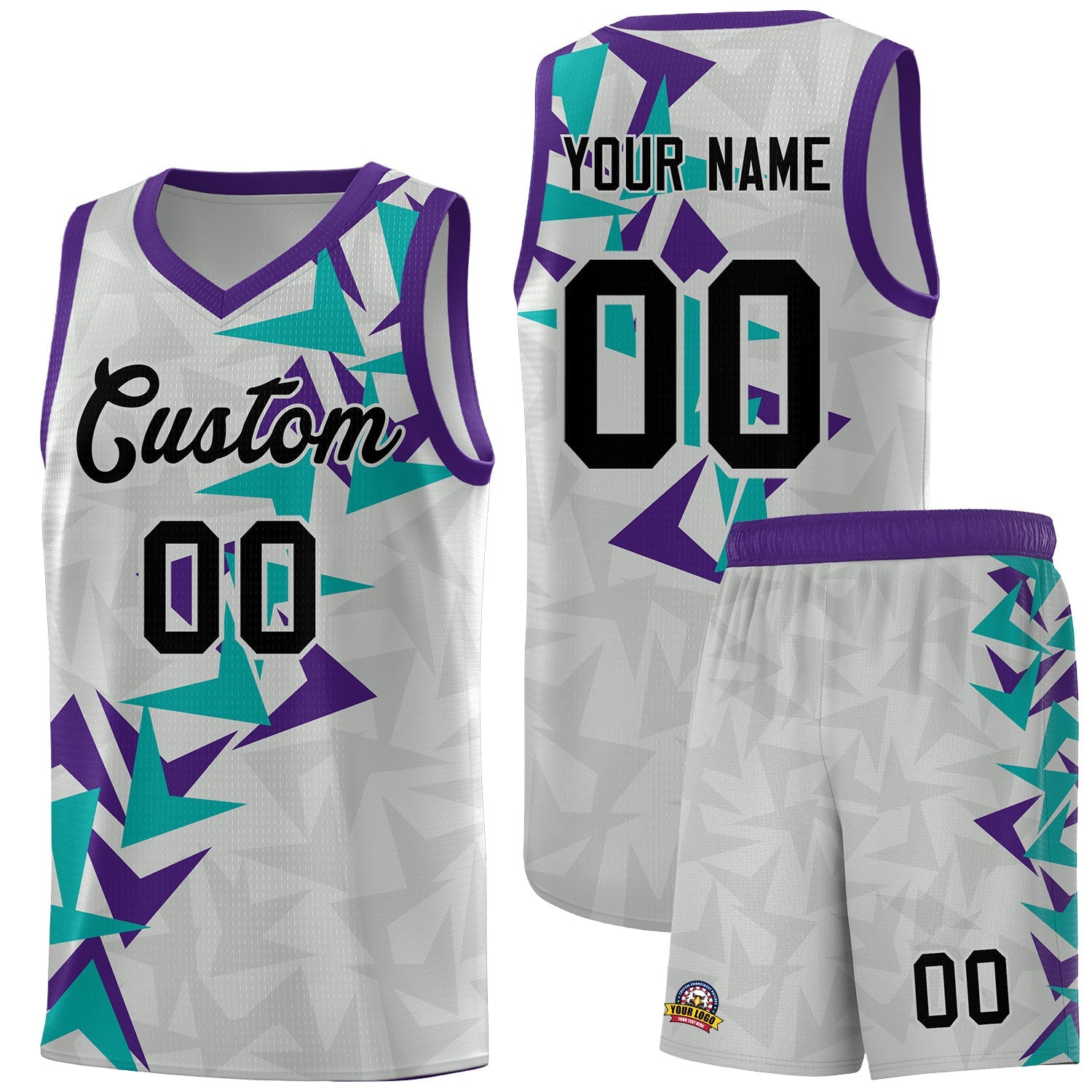 Custom Gray Boomerang Pattern Sets Basketball Jersey