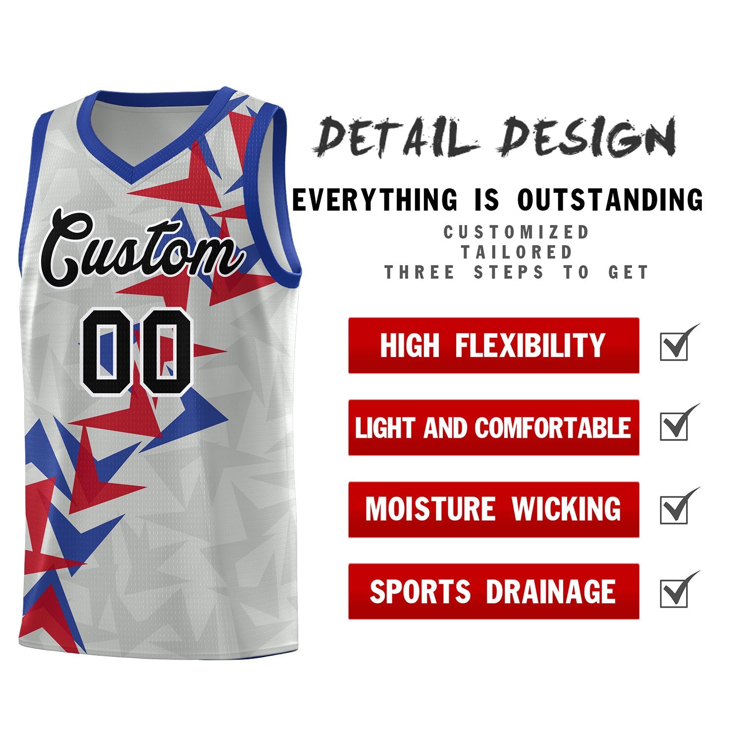 Custom Gray Boomerang Pattern Sets Basketball Jersey