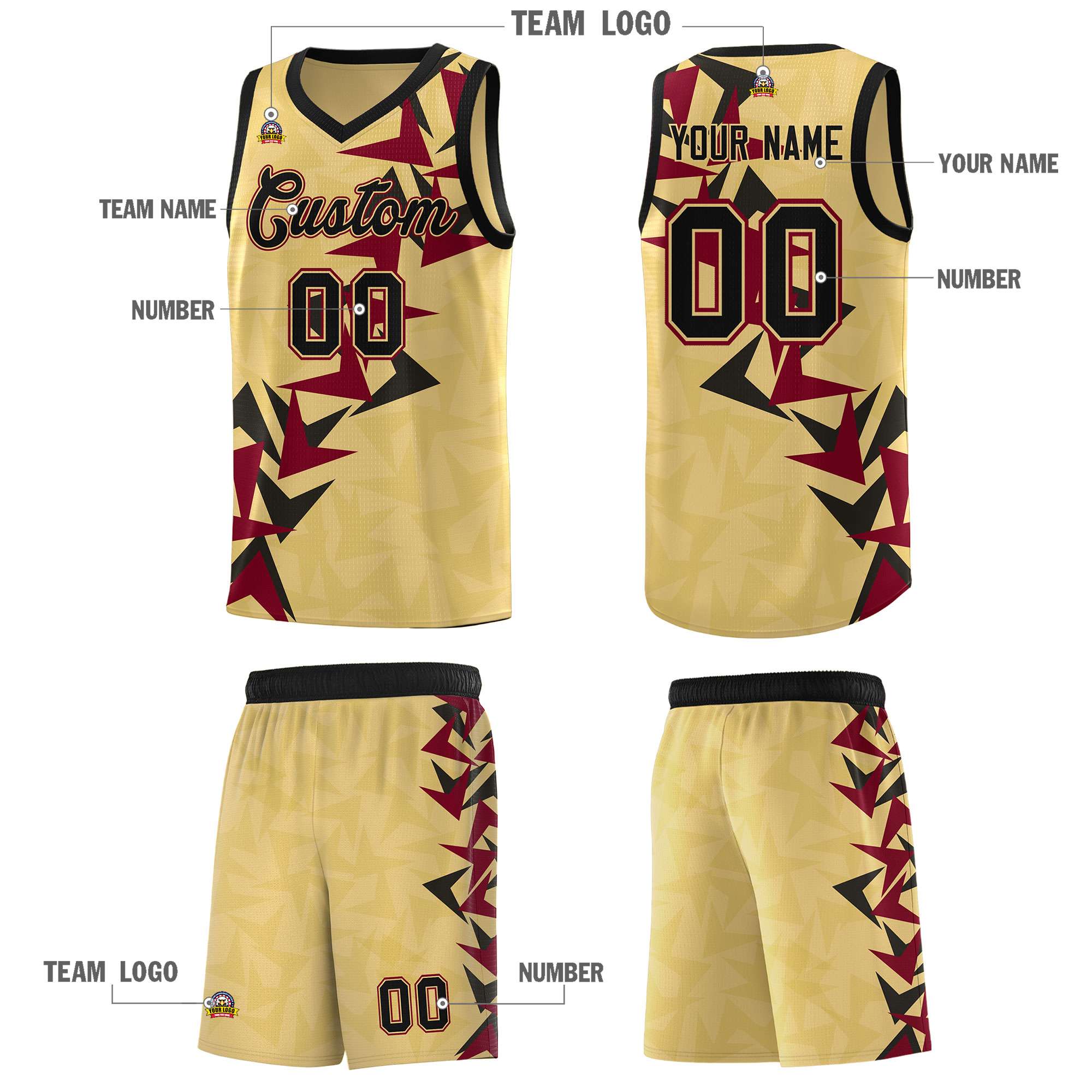 Custom Khaki Boomerang Pattern Sets Basketball Jersey