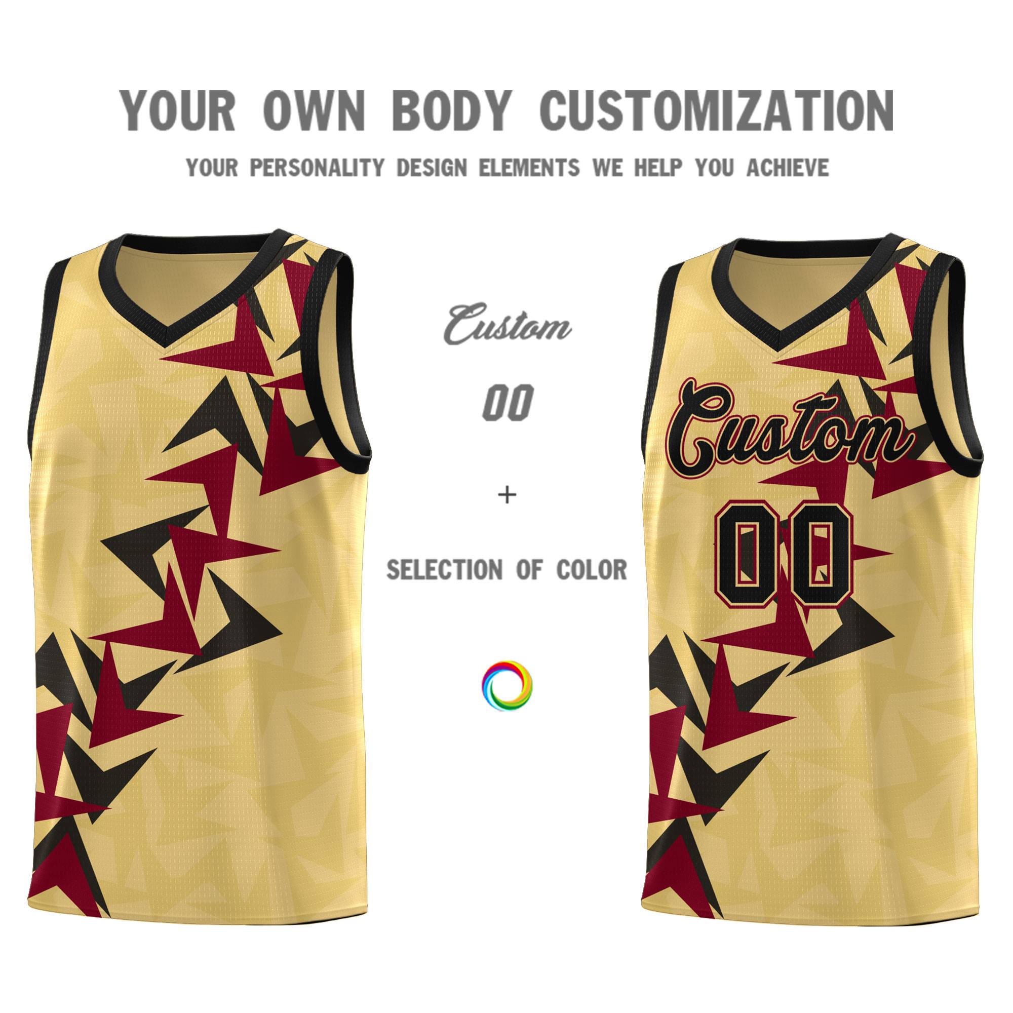 Custom Khaki Boomerang Pattern Sets Basketball Jersey