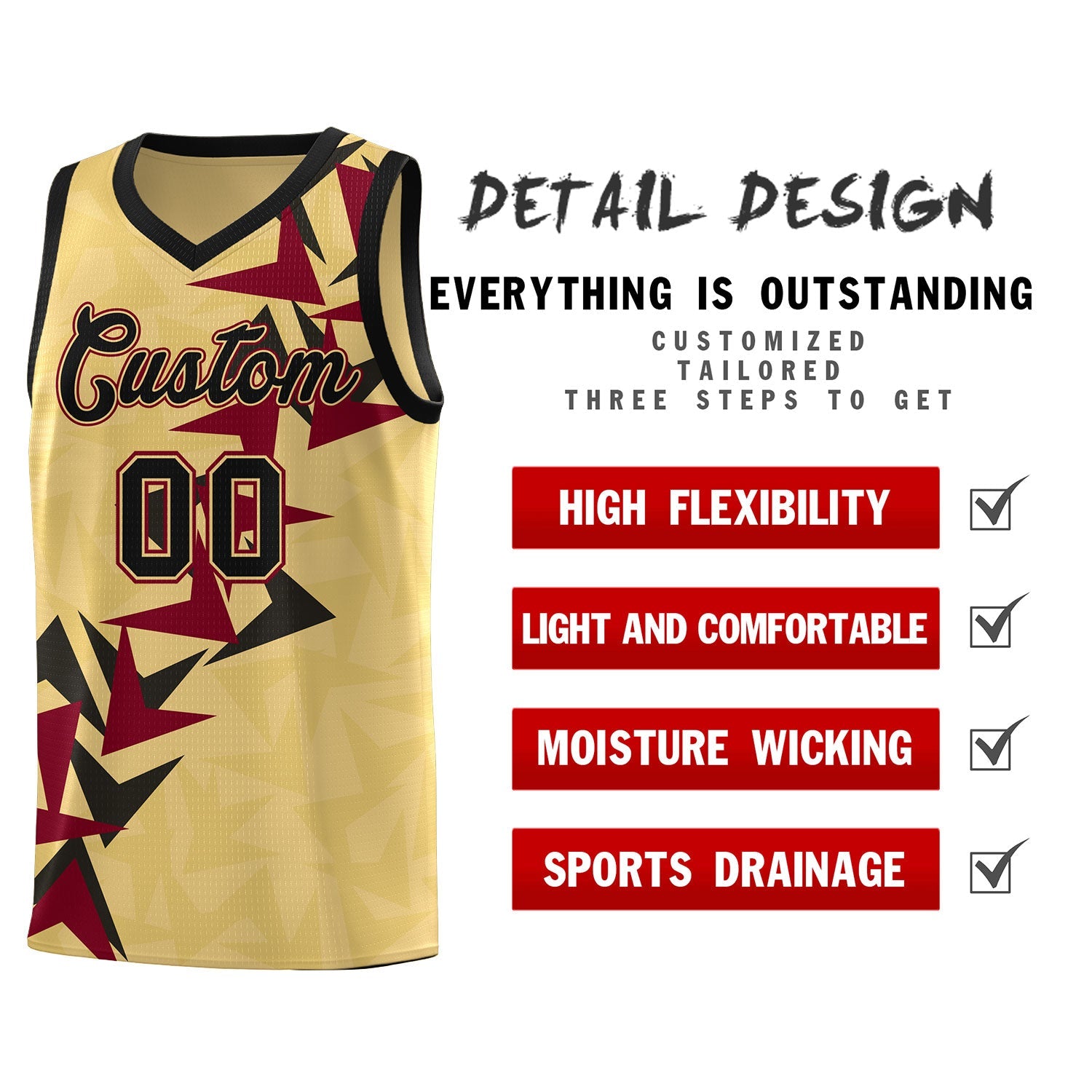 Custom Khaki Boomerang Pattern Sets Basketball Jersey