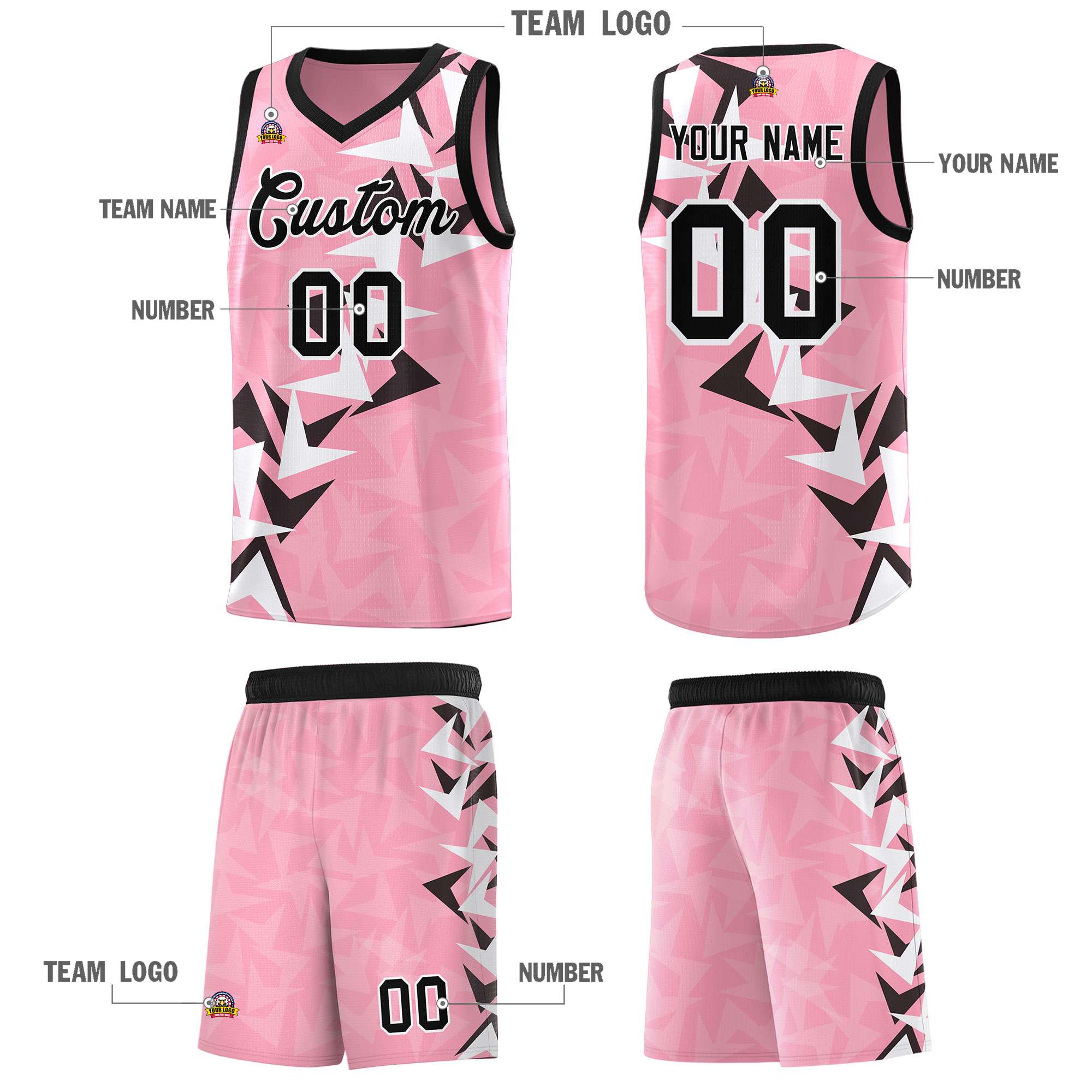 Custom Light Pink Boomerang Pattern Sets Basketball Jersey