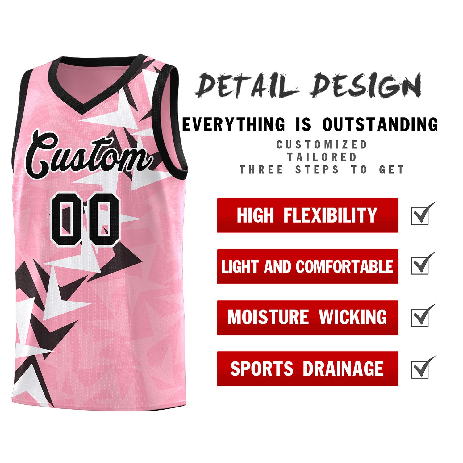 Custom Light Pink Boomerang Pattern Sets Basketball Jersey