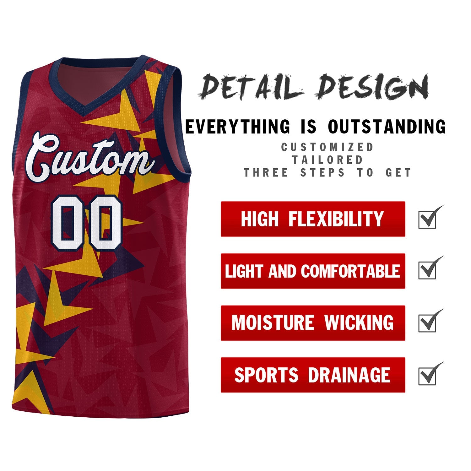 Custom Crimson Boomerang Pattern Sets Basketball Jersey