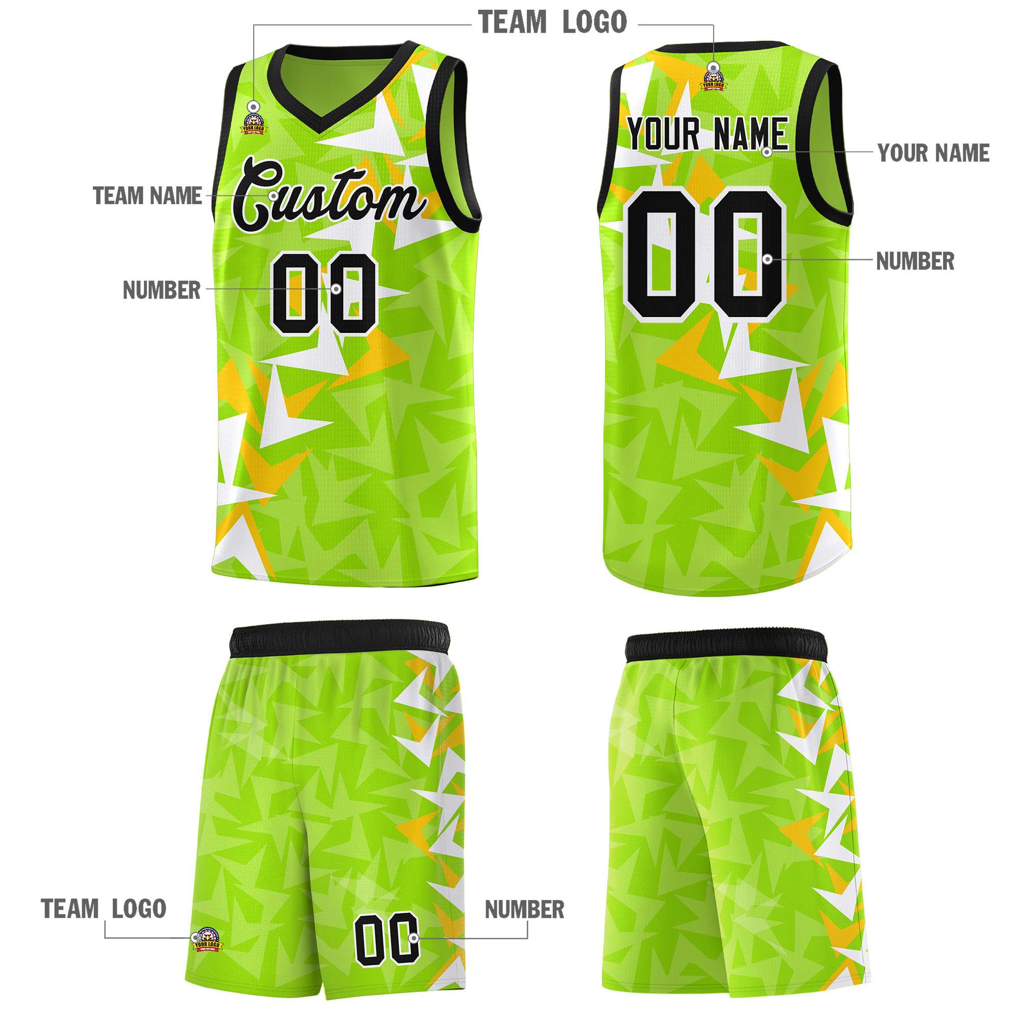 Custom Neon Green Boomerang Pattern Sets Basketball Jersey