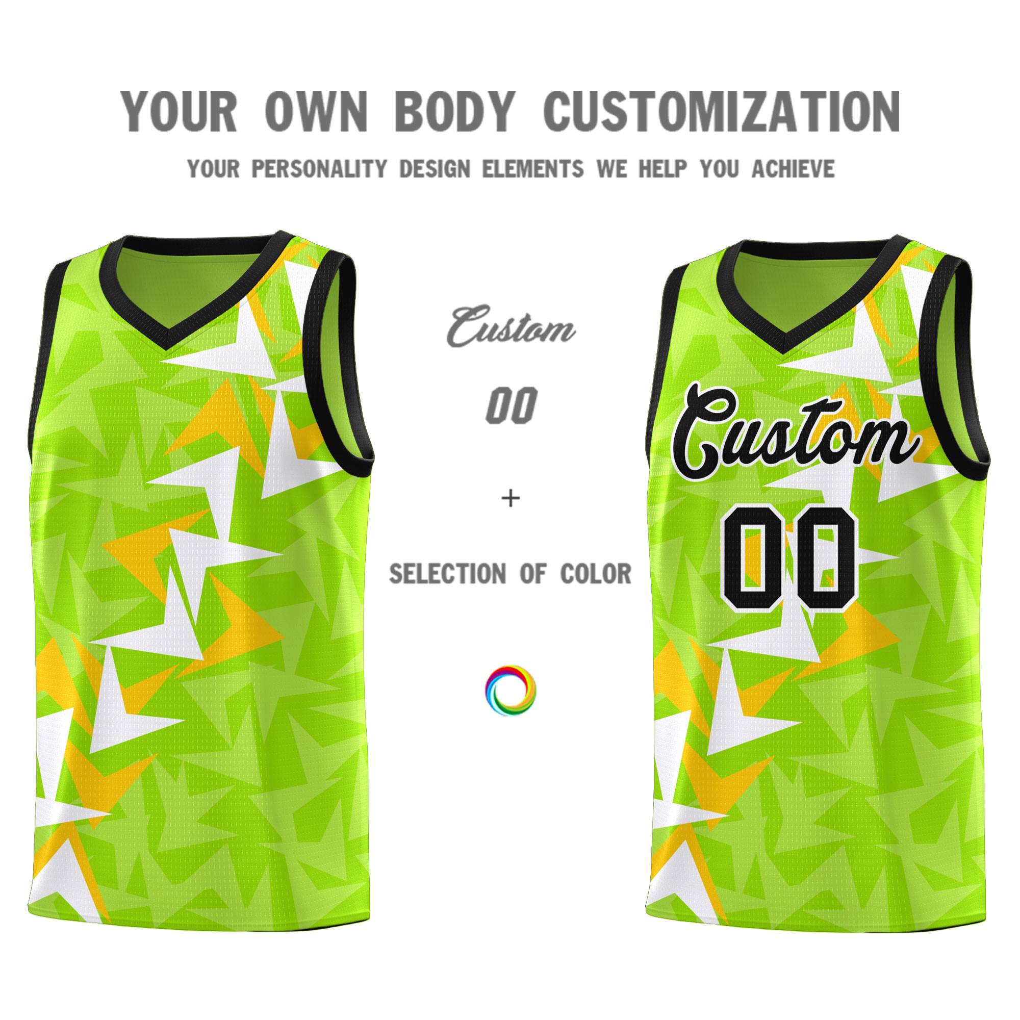 Custom Neon Green Boomerang Pattern Sets Basketball Jersey