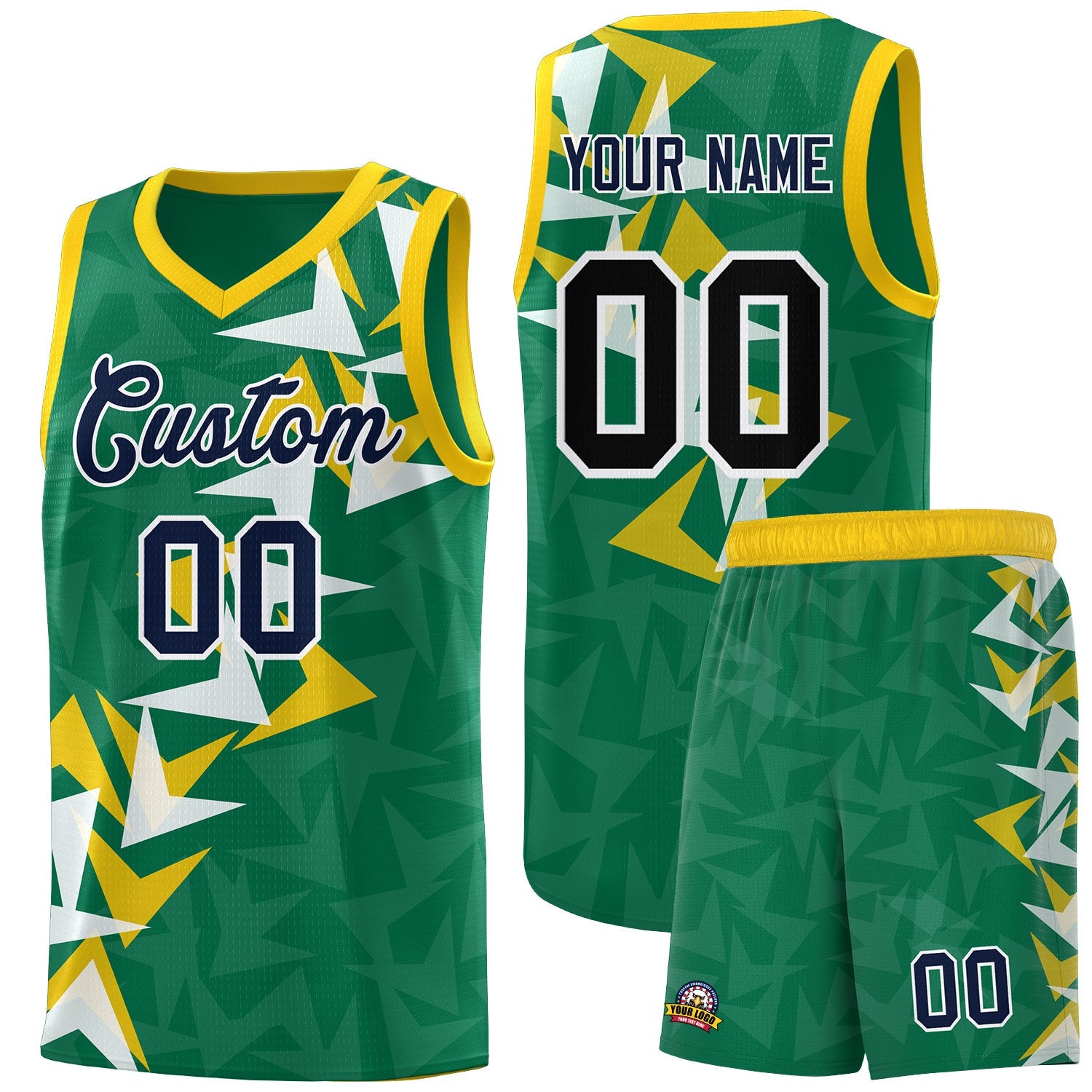 Custom Kelly Green Boomerang Pattern Sets Basketball Jersey