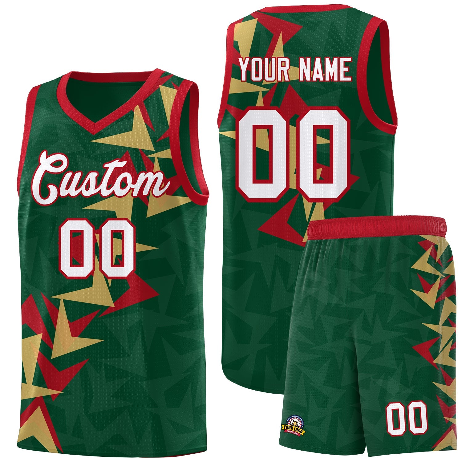 Custom Hunter Green Boomerang Pattern Sets Basketball Jersey